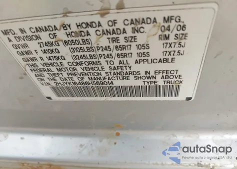 2006 Honda Ridgeline Rts из США, поврежденный, VIN 2HJYK16486H569014